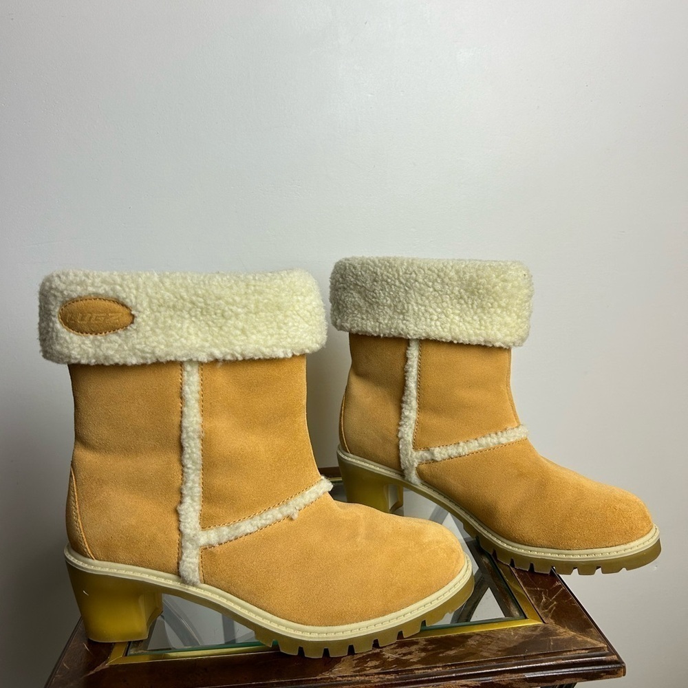 VTG Y2K LUGZ Sherpa Boots Size 9 Women’s Heeled Suede Leather Chunky Retro 90s - Picture 4 of 16